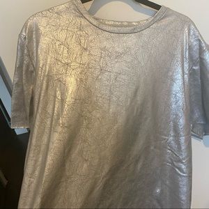 TOPMAN Metallic Silver Knit Tee size Small